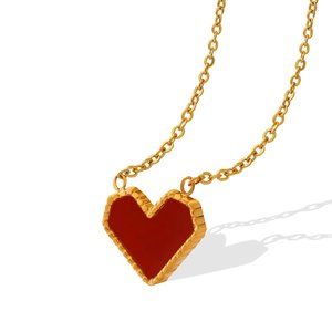 Red‎ Heart with Gold Chain Love Pendant Necklace, Great Gift Valentines Day
